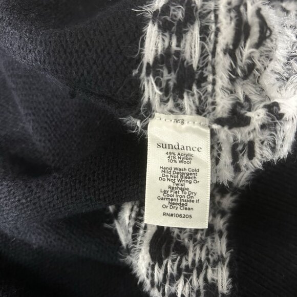 Sundance Fenn Fair Isle Sweater Zip Front Cardigan Black White Size M Cabincore - Picture 10 of 11